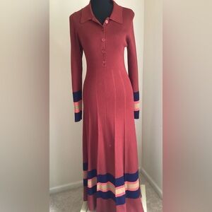 Maeve Red Long Sleeve Dress with Color-Blocked Cuffs